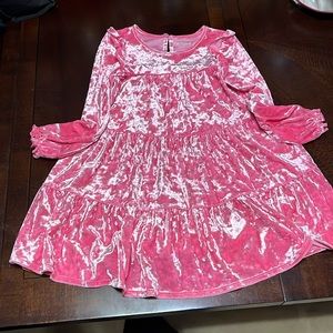 $8  long sleeve pink shiny velvety winter dress ruffles party picture day cute